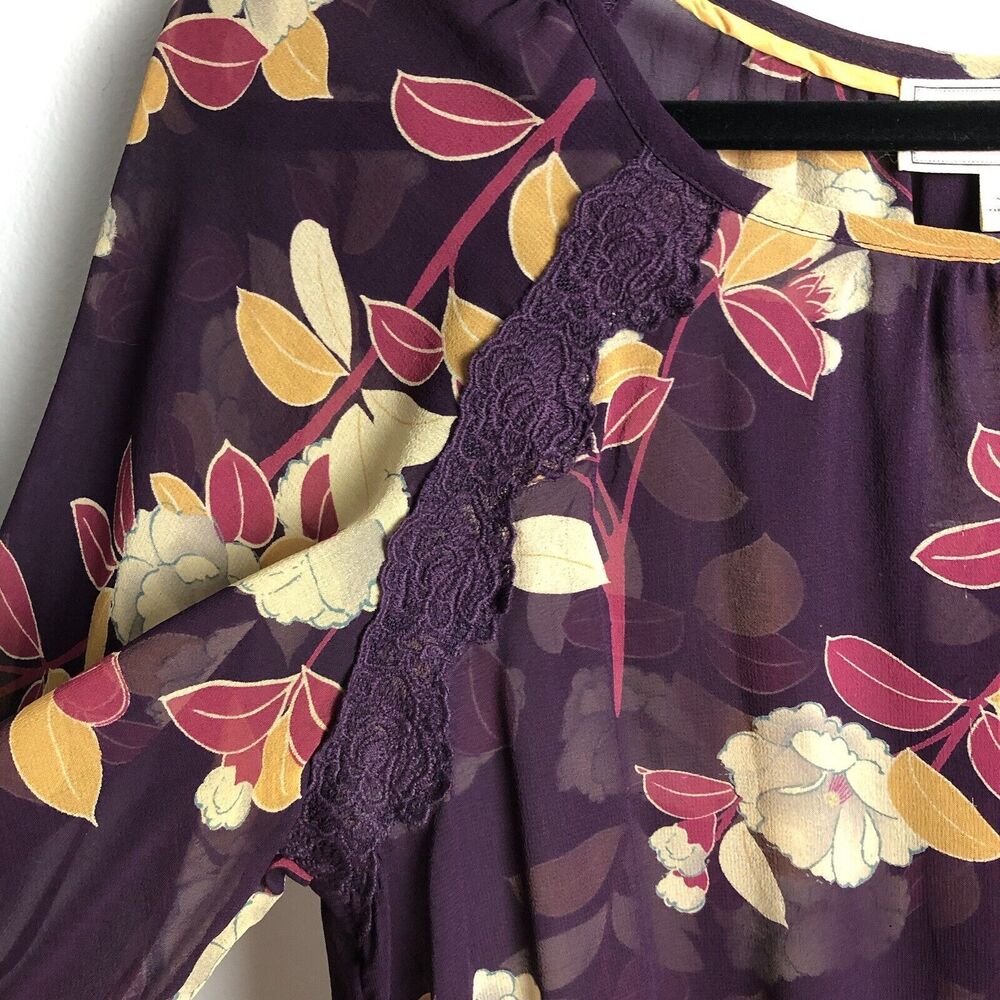 Anthropologie Moulinette Soeurs Blouse Womens 4 Sheer Floral Silk 3/4 Sleeve - Picture 5 of 15